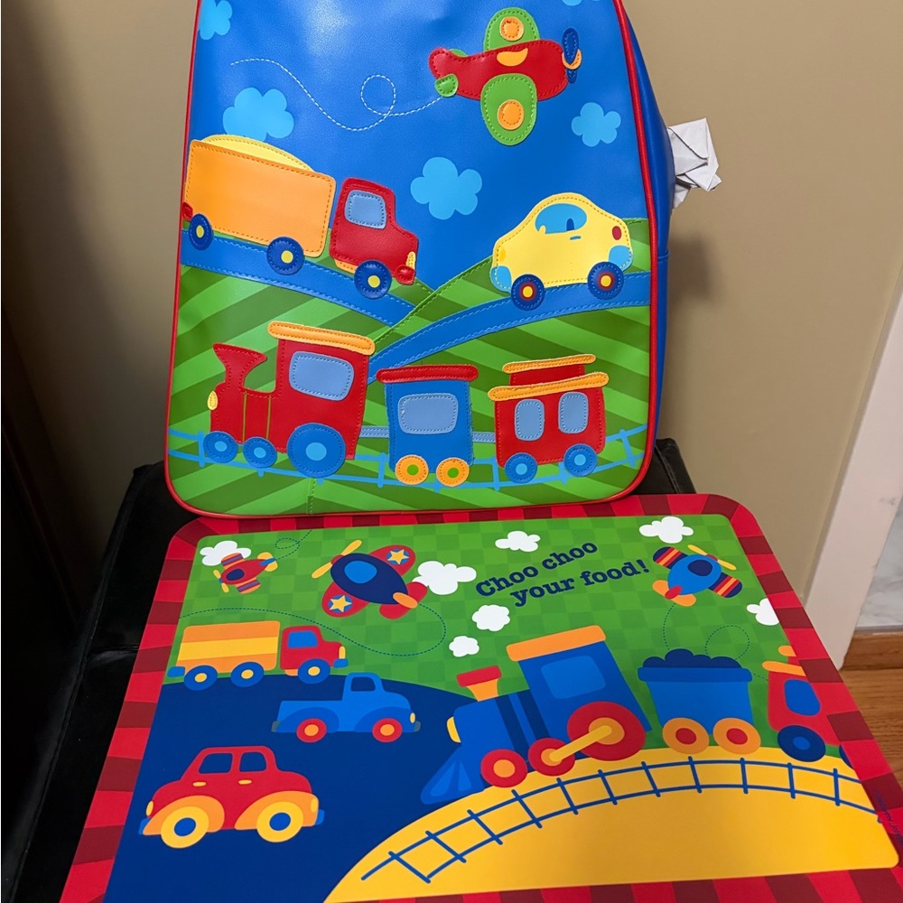 New Stephen Joseph Colorful Vehicle-Themed Kids Play Mat and Backpack Set